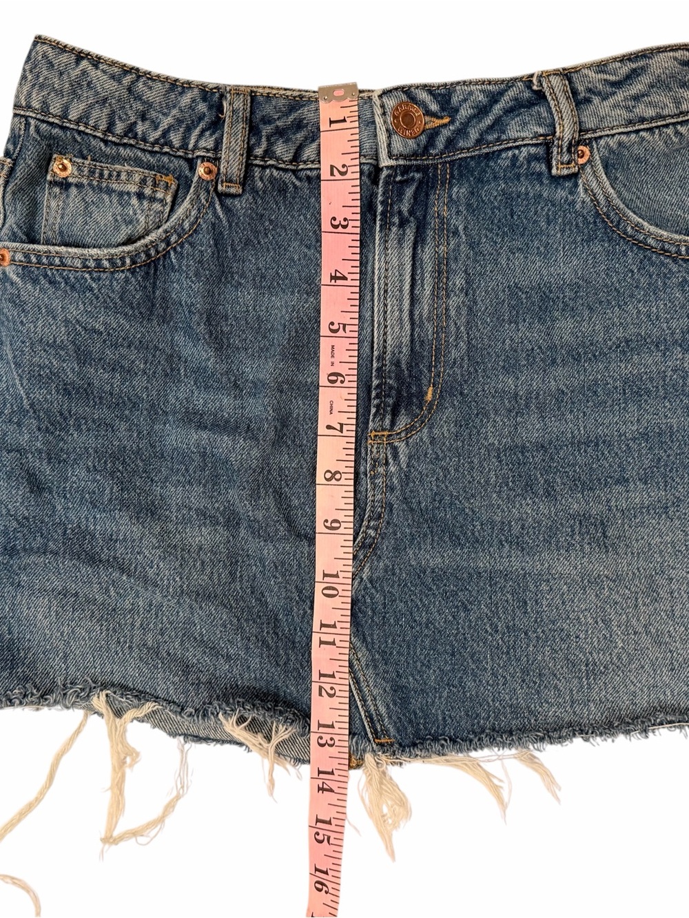 Garage Denim Mini Skirt Blue Frayed Hem Button Pockets High Rise Size XS - Picture 5 of 5